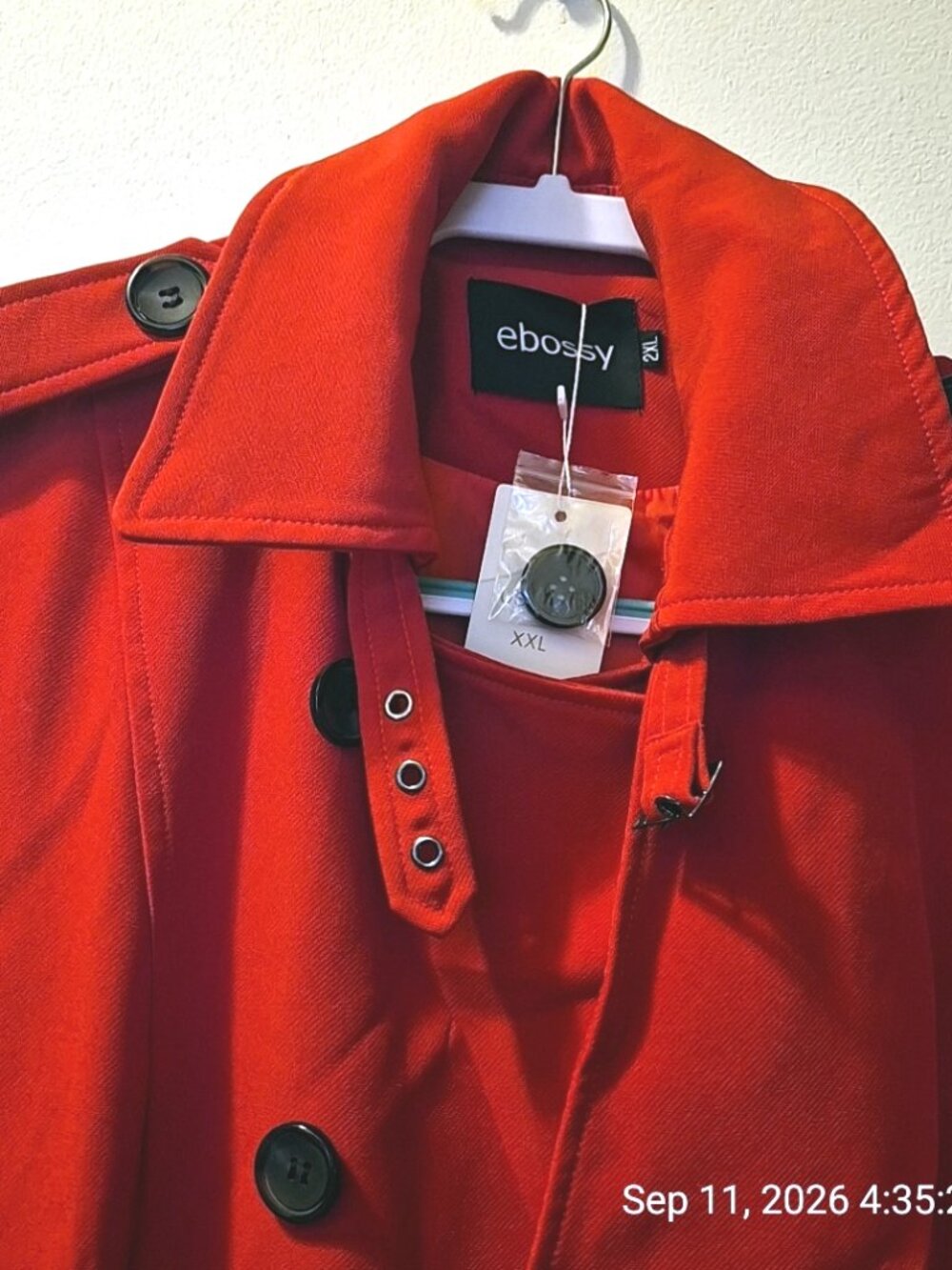 Ebossy NWT BRIGHT RED Trench Raincoat Size 2XL